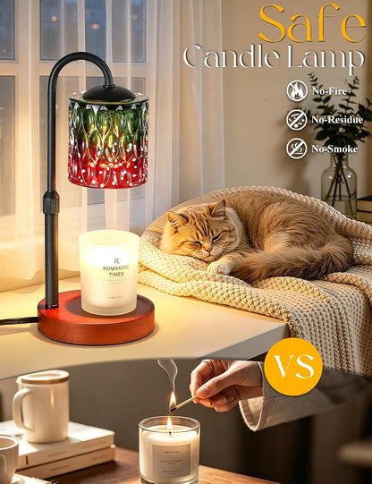 Briever Dimmable Candle Warmer Lamp with Timer, Height Adjustable Electric Candle Wax Warmer, Christmas Birthday Gifts for Women Mom, House Warming Gifts New Home Room Decor, Walnut Solid Wood Base