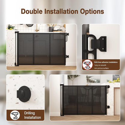 Reinforced 120" Extra Wide Retractable Baby Gates for Stairs, Mesh Saftey Gate for Pets, 10 Foot Retractable Dog Gate, No Drilling, One-Hand Operation, Retractable Gate for Indoor & Outdoor Use