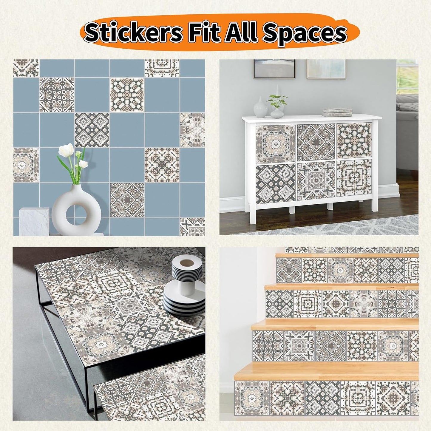 PVC Peel and Stick Tile Stickers 24Pcs Waterproof Removable Backsplash Wall Decals Self-Adhesive Subway Stickers for Kitchen Bathroom RV Instant DIY Upgrade Sticker (Style D, 3.94 x 3.94 Inch)
