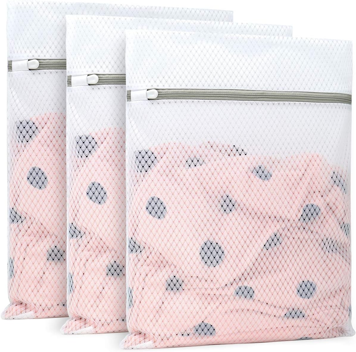 Muchfun 3Pcs Durable Diamond Mesh Laundry Bags for Delicates 12 x 16 Inches | (3 Medium)