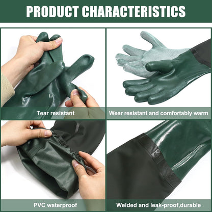 27" Full Arm Pond Gloves, Long Heavy Duty Gloves with Cotton Lining, Waterproof Rubber Chemical Resistant Glove
