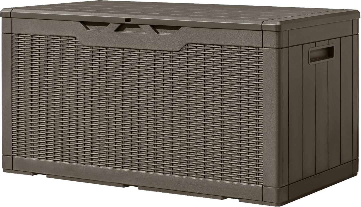 Greesum Outdoor Storage Box 31 Gallon Storage Box with Lid for Patio Furniture, Garden Tools, Pool Supplies, Waterproof and UV Resistant, Lockable, Dark Black