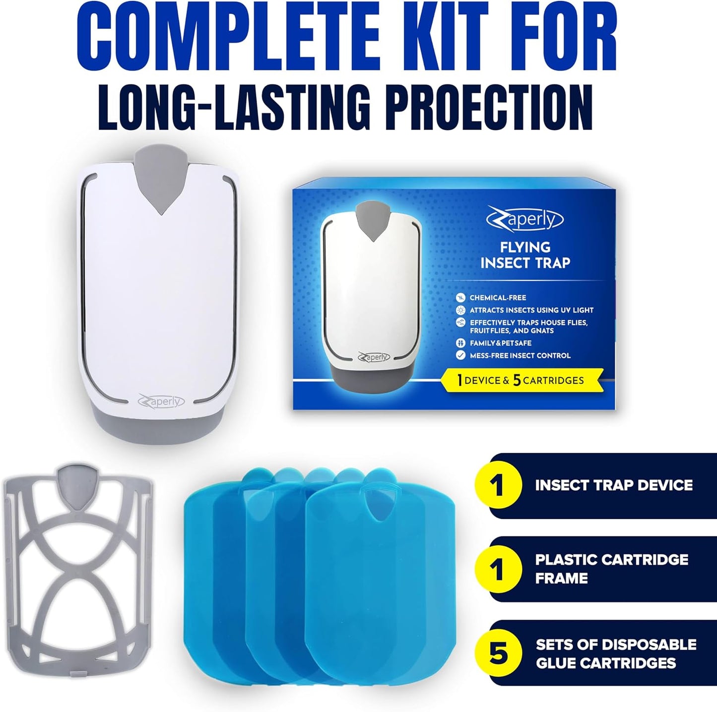 2 Fruit Fly Traps & 10 Adhesive Cartridges, Indoor Plug-in Bug Catcher, UV Light Fly Trap Captures Fruit Flies, Gnats, Houseflies, Moths, and Flying Insects for Kitchen, Bathroom, Plant Areas