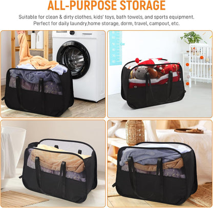 Collapsible Laundry Baskets with 3 Compartment, 150L Tear-proof Pop Up Hamper, Foldable Laundry Basket with Tote Handles, Dirty Clothes Hamper for Laundry, Bedroom, Bathroom, Dorm Grey