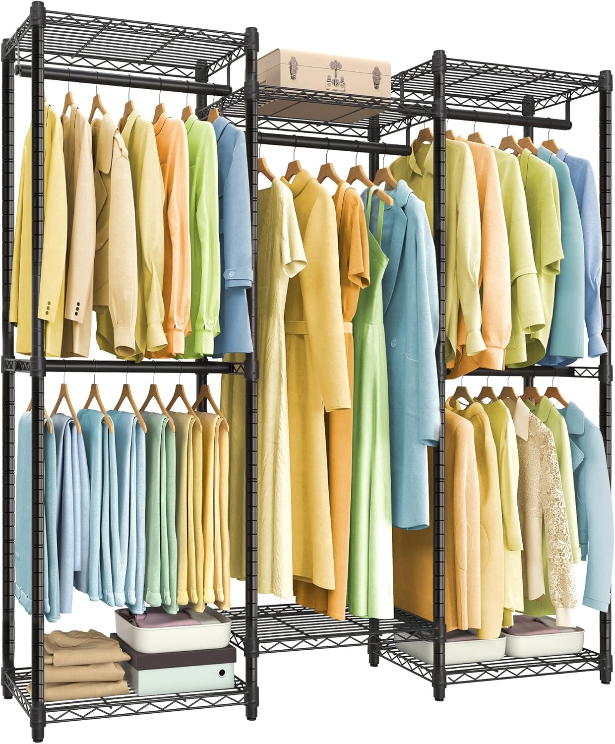 SONGMICS Heavy-Duty Clothes Rack, Garment Rack, Portable Closet, 68.7-Inch Wide Clothing Rack with Adjustable Mesh Shelves and Hanging Rails, Ink Black ULGR433B01