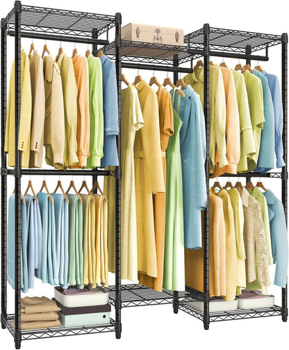 SONGMICS Heavy-Duty Clothes Rack, Garment Rack, Portable Closet, 68.7-Inch Wide Clothing Rack with Adjustable Mesh Shelves and Hanging Rails, Ink Black ULGR433B01