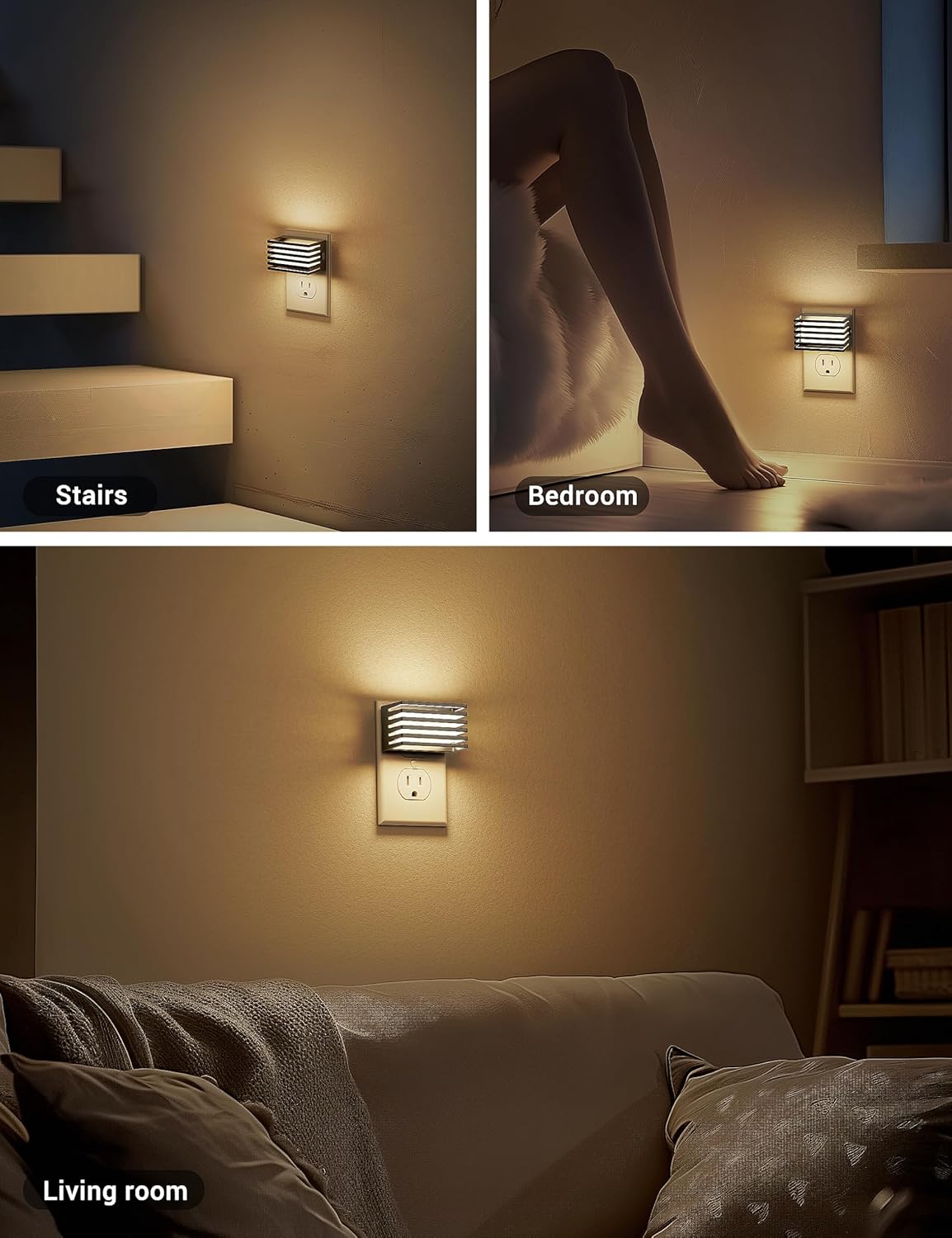 JandCase Motion Sensor Night Light, [2 Pack] Night Lights Plug into Wall, Dusk to Dawn & Motion Sensor, 3 Level Brightness Dimmable Plug in Night Light, 3000K Nightlight for Bedroom Bathroom Hallway