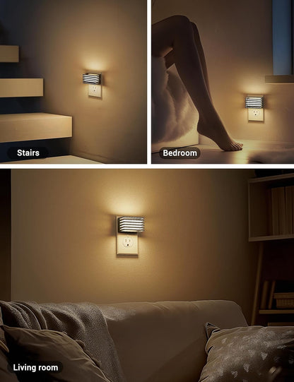 JandCase Motion Sensor Night Light, [2 Pack] Night Lights Plug into Wall, Dusk to Dawn & Motion Sensor, 3 Level Brightness Dimmable Plug in Night Light, 3000K Nightlight for Bedroom Bathroom Hallway