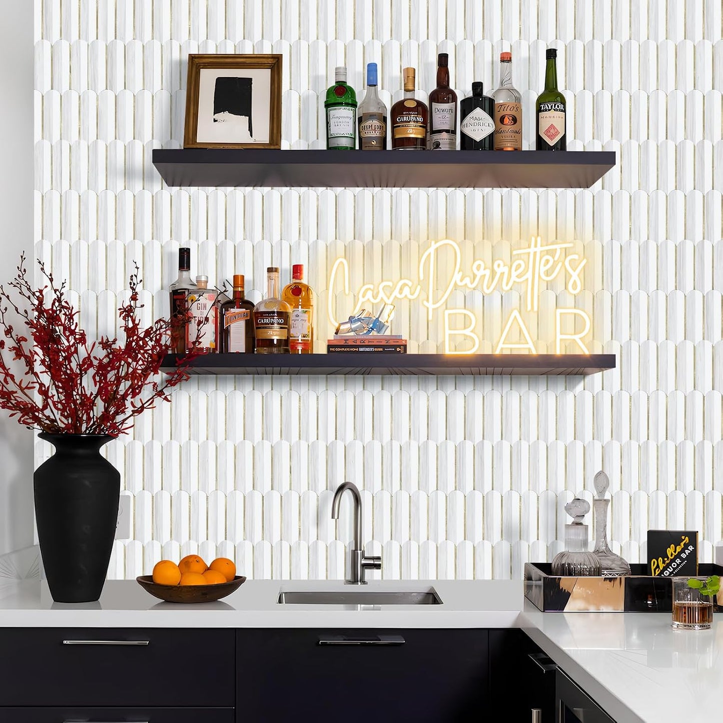 Vamos Peel and Stick Backsplash Seamless Tile for Kitchen and Bathroom,White and Beige Slate PVC Mixed Light Gold Self Adhesive Fish Scale Metal Mosaic Tiles (10 Sheets)