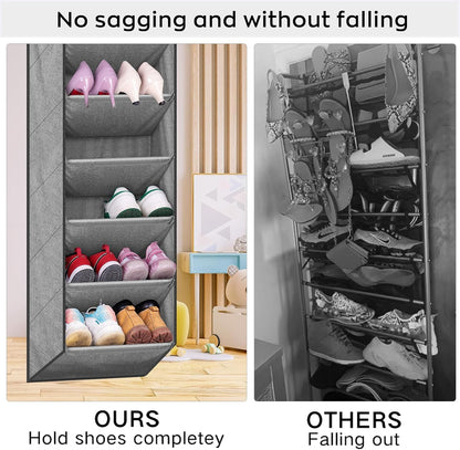 SLEEPING LAMB Over The Door Shoe Organizer for Closet with Large Deep Pockets, Narrow Shoe Rack for Door Hanging Boots Storage, Black