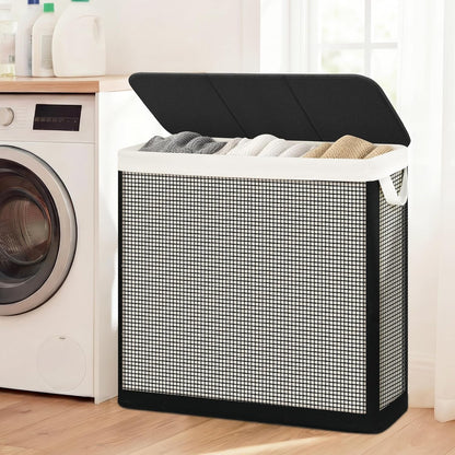STO STO Laundry Hamper 3 Section with Lid, 180L Large 3 Compartment Laundry Sorter, Laundry Basket with Removable Washable Liner Bag, Breathable Clothes Hamper for Bedroom Bathroom Laundry Room Closet