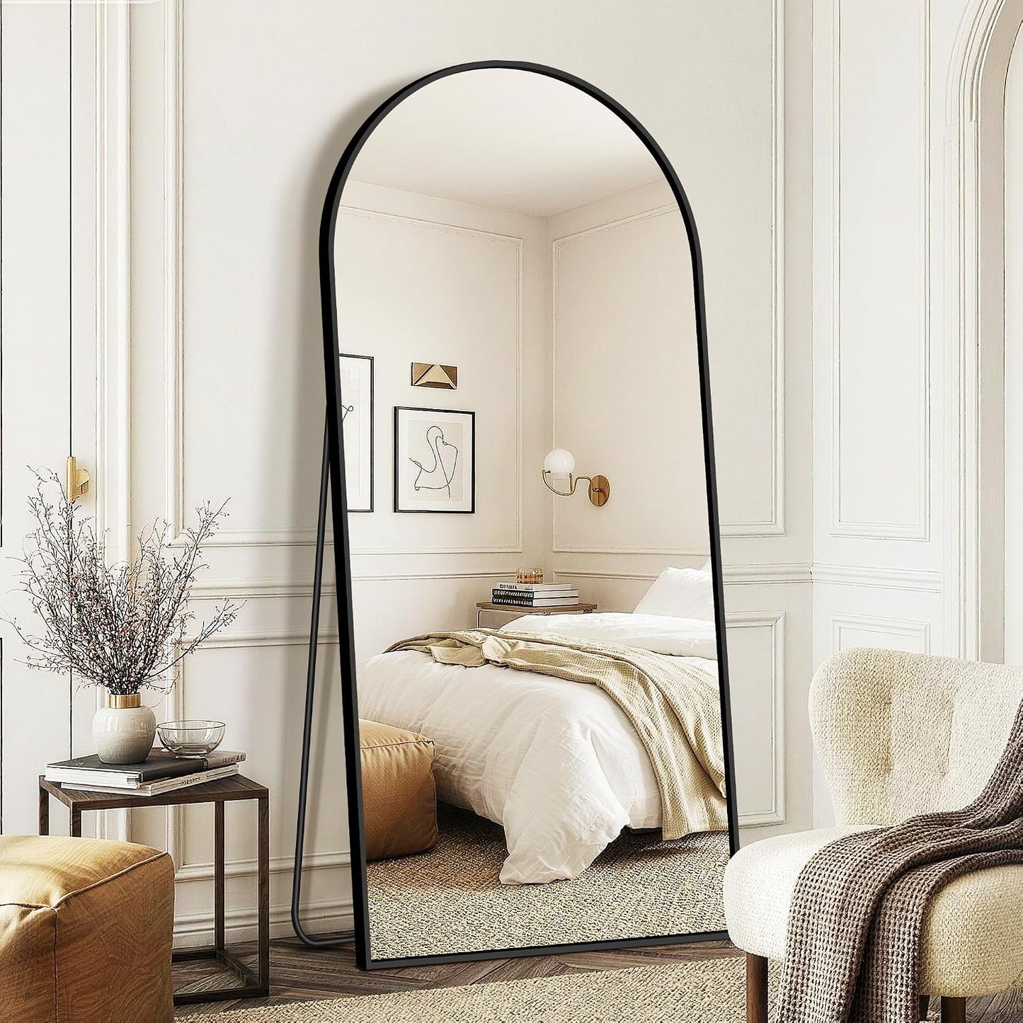 FICTOR Arched Full Length Mirror 15" x 56", Full Body Floor Mirror with Adjustable Stand, Free Standing Mirror with Aluminum Frame for Bedroom, Living Room, Cloakroom, Gold