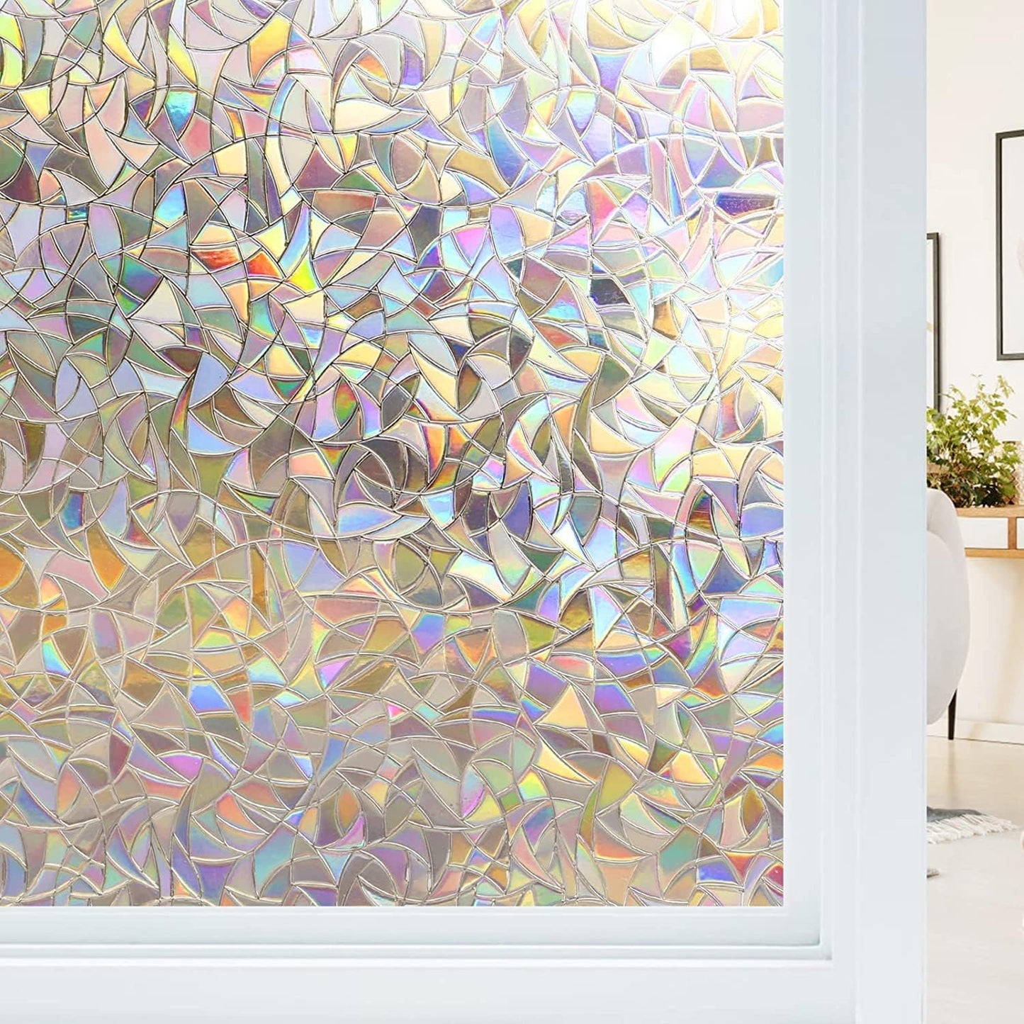 Haton Window Privacy Film, Stained Glass Rainbow Film Decorative Window Clings, Static Cling Sun Blocking Stickers Decals Coverings Tint for Home Heat Control, Non-Adhesive 17.5" x 78.7"