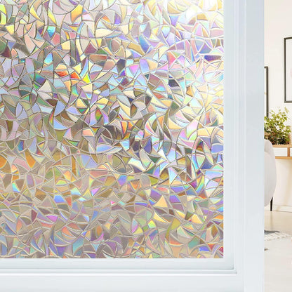 Haton Window Privacy Film, Stained Glass Rainbow Film Decorative Window Clings, Static Cling Sun Blocking Stickers Decals Coverings Tint for Home Heat Control, Non-Adhesive 17.5" x 78.7"