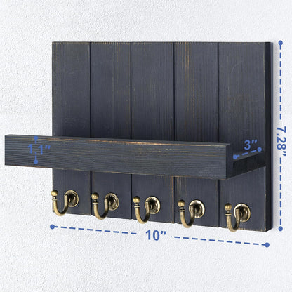 Rebee Vision Decorative Key Holder Wall Mount - Rustic Key Holder for Wall with Shelf and Mail Organizer for Living Room Decor - Home Essentials for Home Improvement (Brown, 3.54" x 10" x 7.28")
