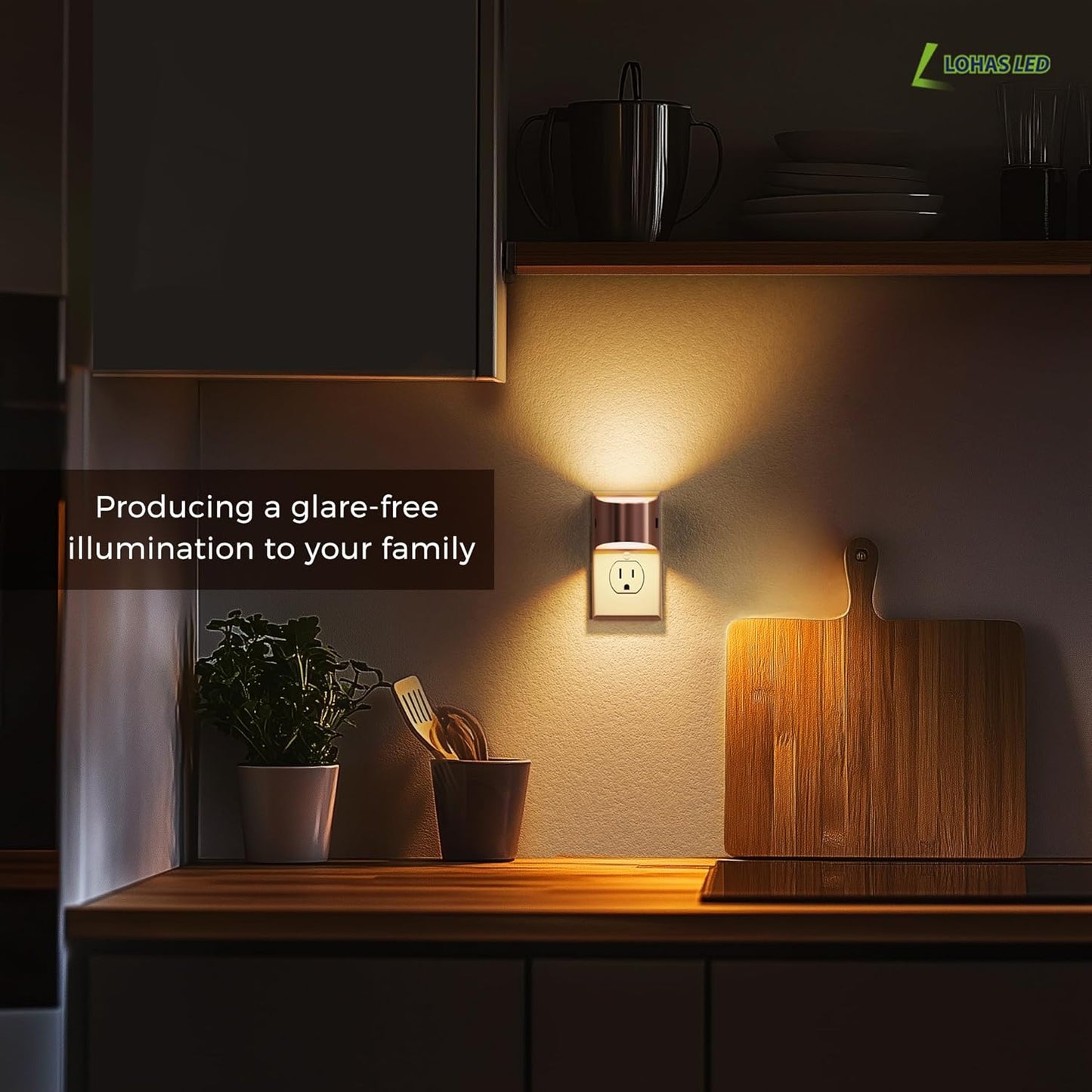 L LOHAS LED Night Lights Plug into Wall 2 Pack, Dusk to Dawn Sensor Nightlight, Brightness Adjustable, 3000K Soft White