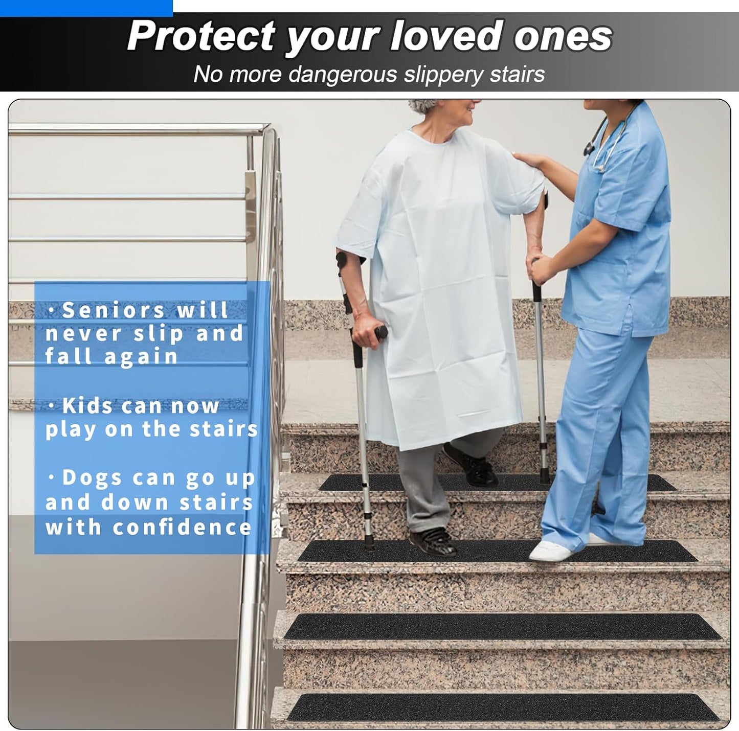 SMILOOL Outdoor Stair Treads Non-Slip Step Strips for Wooden Steps 5 Pack 6” x 24” Anti Slip Grip Tape Precut for Outside Stairs, Non Skid Stair Tread Mats Weather Resistant for Outdoors, Black