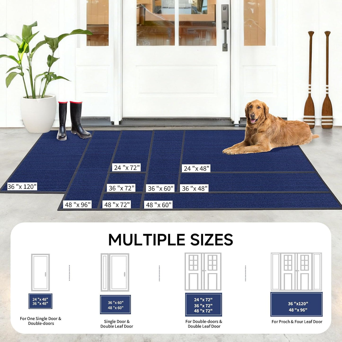 100pointONE Durable Front Door Mat, Heavy Duty Indoor Outdoor Doormat, 48” x 36” Low Profile Outdoor Mats for Home Entrance, Stain and Fade Resistant Shoe Scraper Mat, Ideal for High Traffic Area