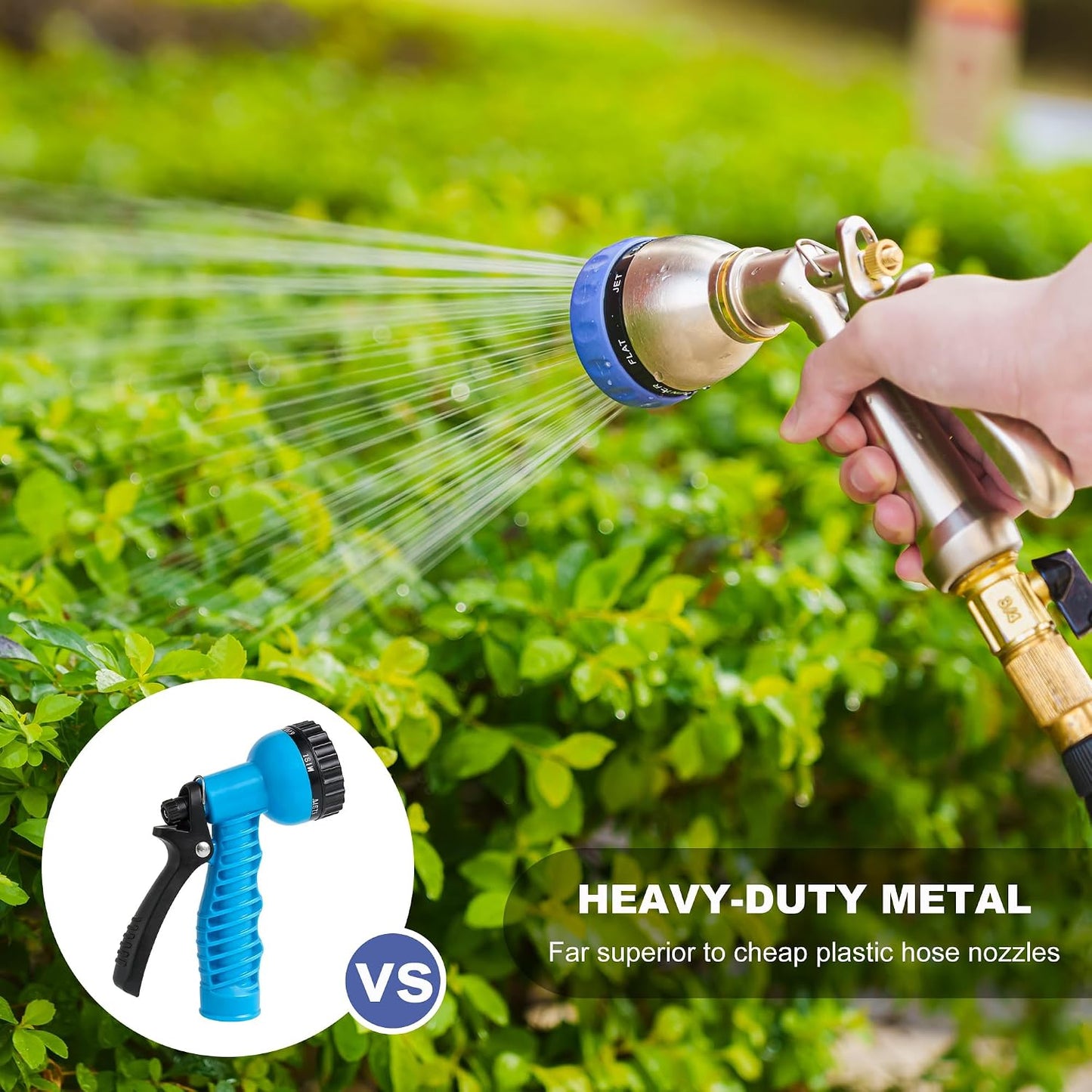 HOSUN Heavy Duty Garden Hose Nozzle, 100% Metal Adjustable Water Sprayer with 7 Spray Patterns, Leak-Proof Rear Trigger with Lock, High Pressure Hose End for Lawn Watering, Car Wash, Pet Cleaning