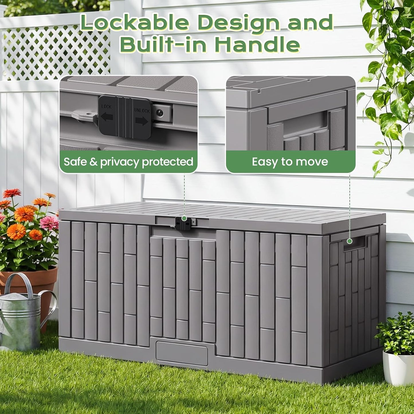 Jocoevol Deck Box 60 Gal, UV Resistant & Waterproof Outdoor Storage Box with Lock, Easy Assemble Storage Bins Container for Pool Patio Garden