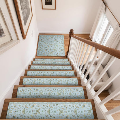 OJIA Insect Print Stair Treads Non Slip Stair Runners for Wooden Steps Indoor, 15PCS 8"x30" Rubber Backing Carpet Treads for Wood Stairs Staircase Step Treads for Kids & Dogs, Stair Covers, Black