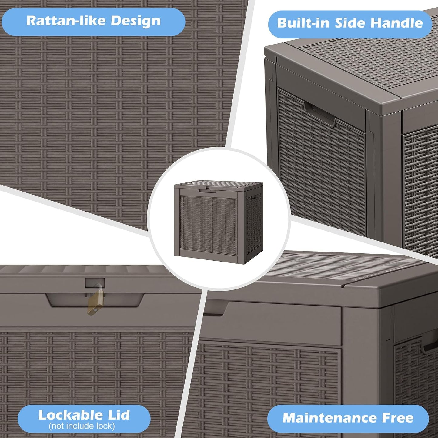 Outdoor Storage Box, 31 Gallon Resin Deck Boxes Outdoor Waterproof For Patio Furniture, Garden Tools, Pool Supplies, Lockable And UV Resistant (Rattan Gray)