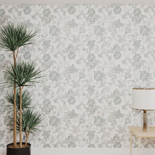 GloryTik Floral Peel and Stick Wallpaper, Removable Blue Floral Contact Paper, Self Adhesive Renter Friendly Wallpaper for Bedroom Living Room Bathroom (17.3" x 78.7")