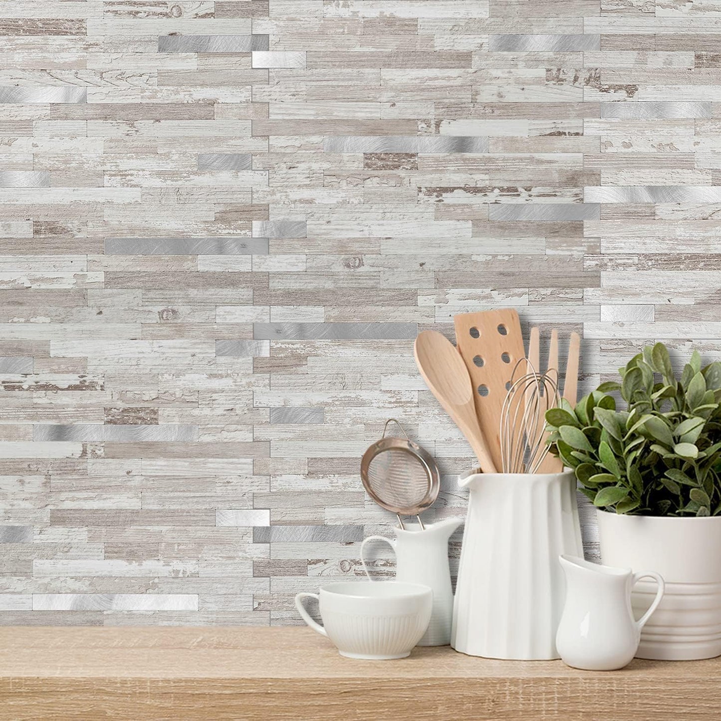 DICOFUN 10-Sheet Peel and Stick Backsplash Wall Tile, PVC Kitchen Backsplash Peel and Stick in Sandstone, 9.4 sq.ft