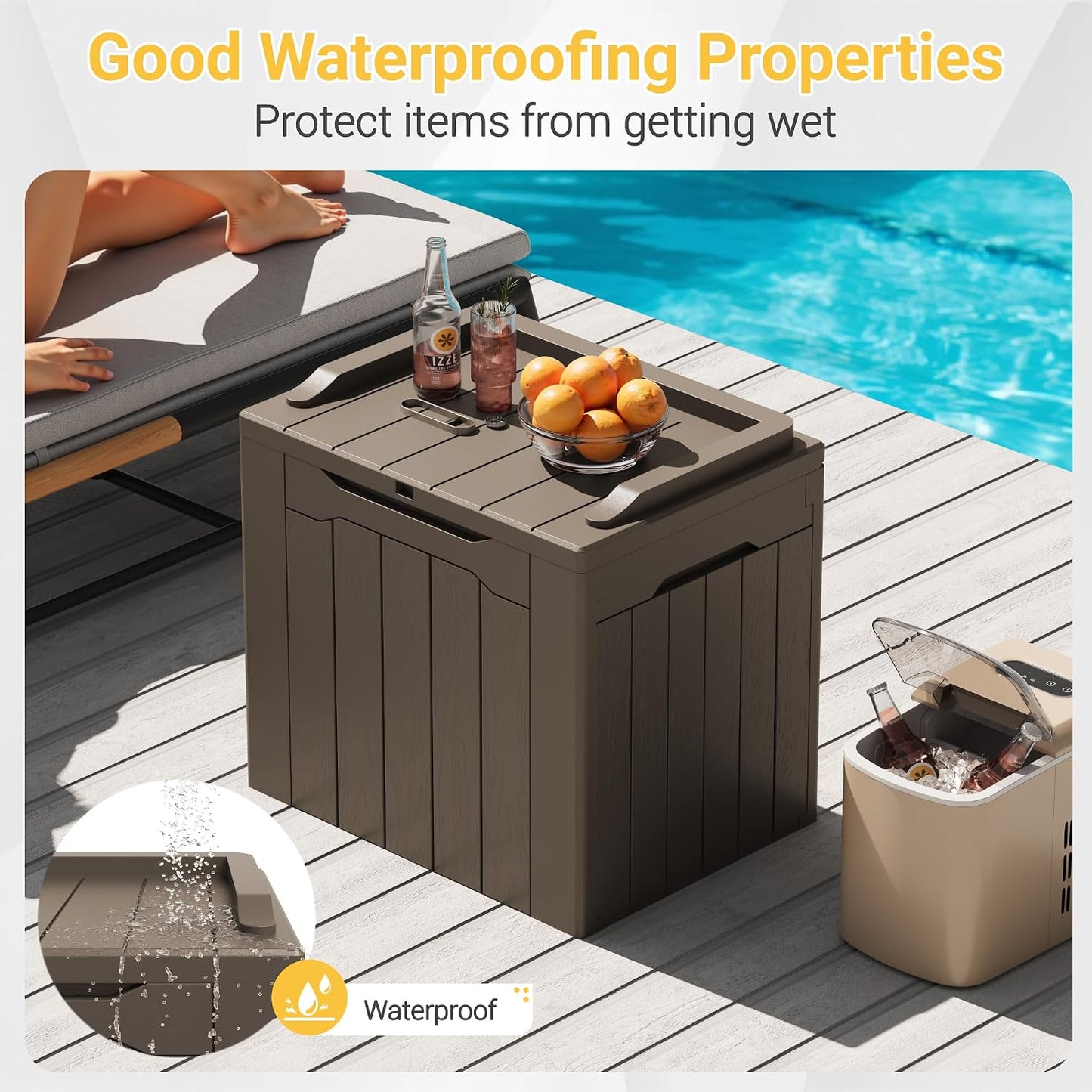 Greesum Outdoor Storage Box 31 Gallon Storage Box with Lid for Patio Furniture, Garden Tools, Pool Supplies, Waterproof and UV Resistant, Lockable, Dark Black