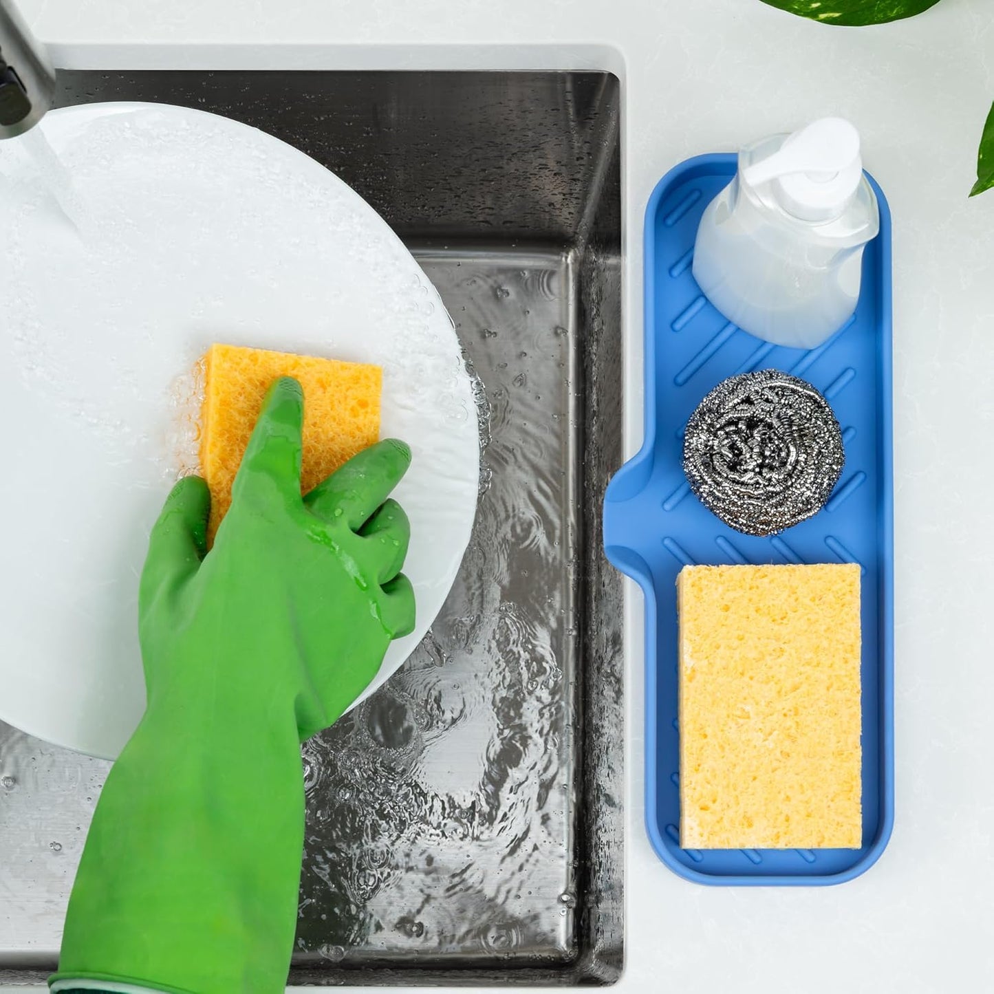 Zulay Kitchen (9x3.5in) Sponge Holder for Kitchen Sink - Flexible Heavy-Duty Multipurpose Sink Caddy - Counter Organizer for Kitchen, Bathroom, Makeup, Trinkets & More! (Grey)