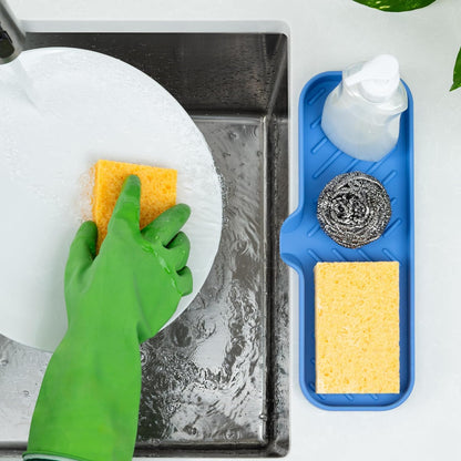 Zulay Kitchen (9x3.5in) Sponge Holder for Kitchen Sink - Flexible Heavy-Duty Multipurpose Sink Caddy - Counter Organizer for Kitchen, Bathroom, Makeup, Trinkets & More! (Grey)