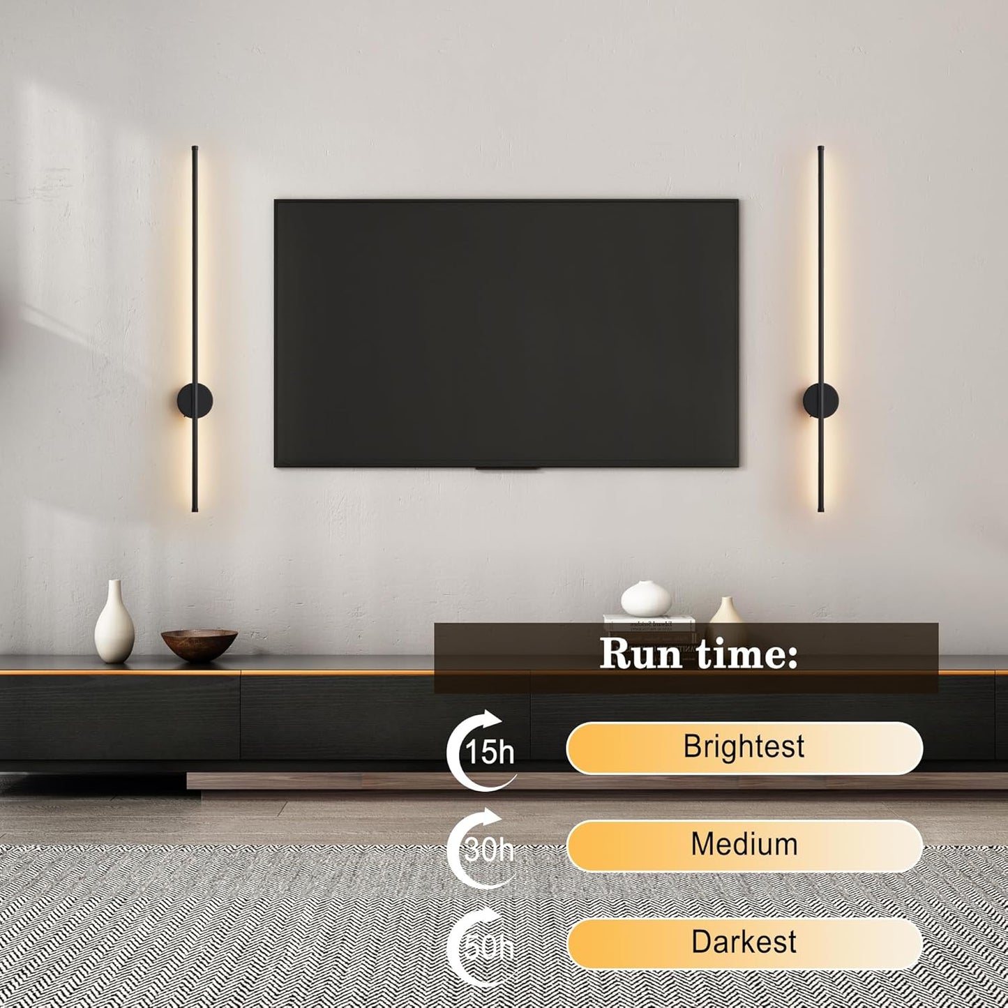 Battery Operated Modern Wall Sconces, Dimmable Wireless Wall Light Set of Two with Remote Control, 3 Color Temperatures, Rechargeable LED Wall Sconce for Bedroom, Living Room, Hallway, 23.6 Inch Brass