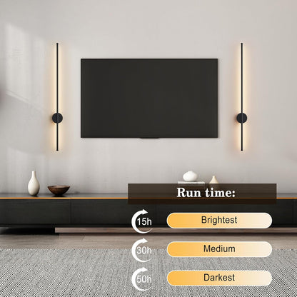 Battery Operated Modern Wall Sconces, Dimmable Wireless Wall Light Set of Two with Remote Control, 3 Color Temperatures, Rechargeable LED Wall Sconce for Bedroom, Living Room, Hallway, 23.6 Inch Brass