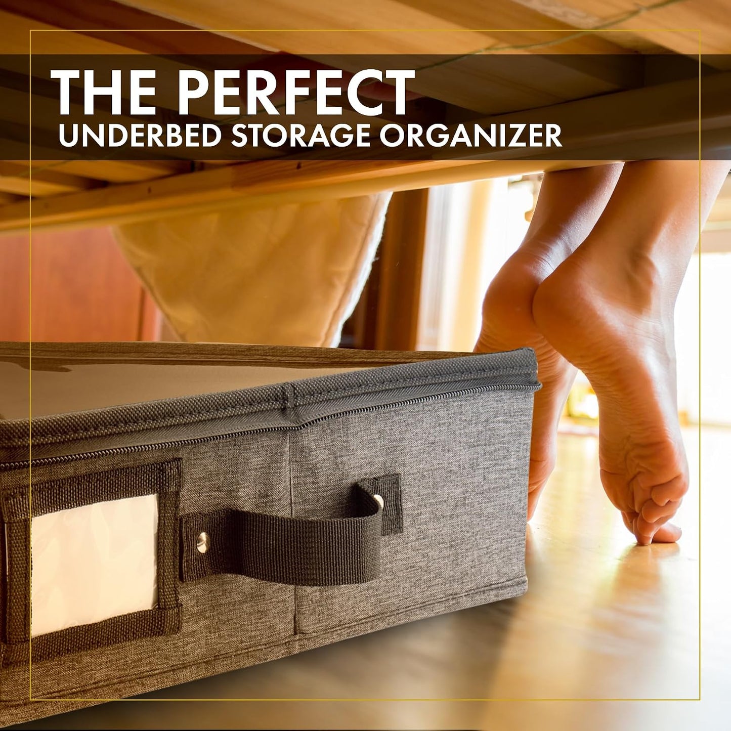 HOMELUX THEORY 2pc Low Profile Under Bed Storage Containers, Thin Under Couch Storage Organizer with Bins & Lids, Underbed Storage Box Ideal for Seasonal Clothes, Blankets, Fabric & Shoes (Ivory)