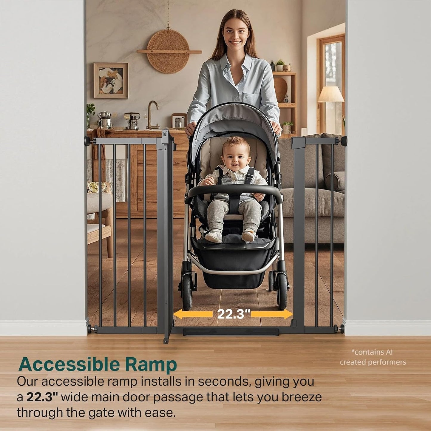 Cumbor 29.7-48" Baby Gate for Stairs, Mom's Choice Awards Winner-Dog Gate for Doorways, Auto Close Safety Pet Gate for Dogs Indoor, Easy Install Pressure Mounted Child Gate with Walk Thru Door, Brown
