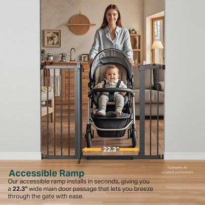Cumbor 29.7-48" Baby Gate for Stairs, Mom's Choice Awards Winner-Dog Gate for Doorways, Auto Close Safety Pet Gate for Dogs Indoor, Easy Install Pressure Mounted Child Gate with Walk Thru Door, Brown