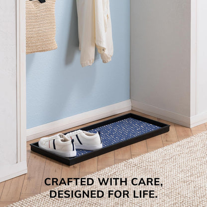Anji Mountain Heavy Duty Waterproof Rubber Shoe Storage Mat Organizer/Boot Storage Tray Multi Use For Entryway with Coir, Tan and Khaki Insert , Fits 4 Pair (46.5" Wide)