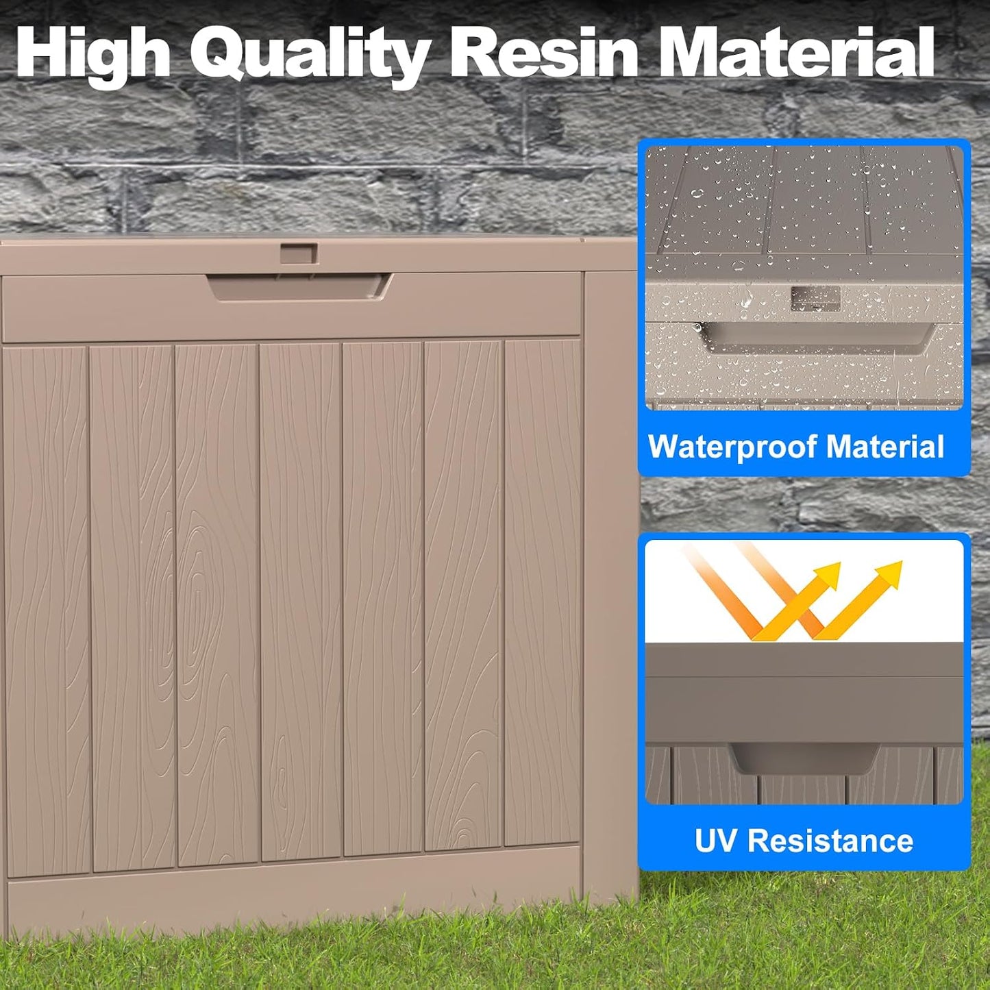 ROJIK 120 Gallon Waterproof Outdoor Deck Storage Box, Lockable Resin Patio Storage Bin with Lid for Garden Tools, Patio Cushions & Outdoor Accessories(Black)