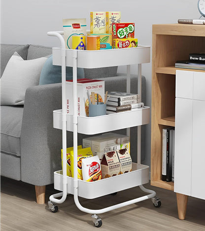Sooyee 3 Tier Rolling Cart with Wheels, Slim Storage Cart, Under Desk Narrow Rolling Utility Cart Storage Organizer for Office Bathroom Kitchen Laundry Room Narrow Places, White, Plastic and Metal