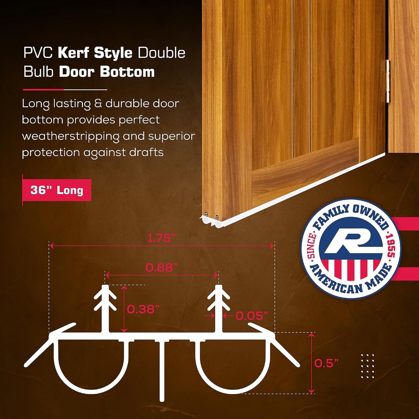 36" Kerf Slide-in Double Bulb Seal Weatherstrip Door Bottom – Durable Seal for Energy Efficiency & Draft Protection (Black)