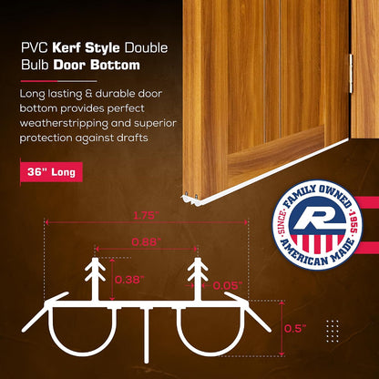 36" Kerf Slide-in Double Bulb Seal Weatherstrip Door Bottom – Durable Seal for Energy Efficiency & Draft Protection (Black)
