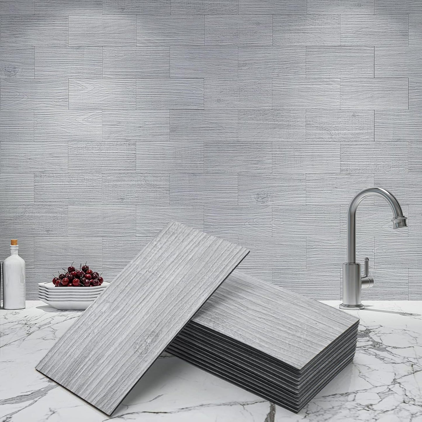Art3d 102-Piece Peel and Stick Wall Tile for Kitchen Backsplash, Bathroom, Fireplace, 3in. × 6in. Stick on Subway Tile, Glossy White