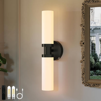Battery Operated Wall Sconce Set of 2, 10000mAh Rechargeable Wireless Wall Lights Remote Control, Cordless Timer Dimmable Glass Wall Lamps for Living Room Bedside Entryway Emergency Gold 16.5 Inch