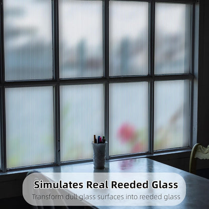 VELIMAX Reeded Glass Window Film, Window Privacy Film, Frosted Window Vinyl, 3D Decorative Decals Non Adhesive for Bathroom Living Room 17.7x78.7 inches