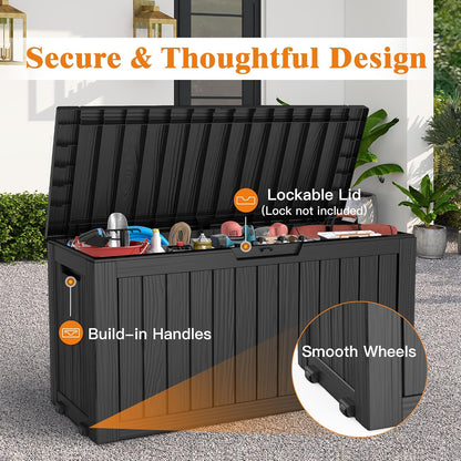 Outdoor Storage Box, 50 Gallon Waterproof Deck Storage Box, Lockable Patio Storage Bins for Package Delivery, Porch, Garden Tool, Cushions, Anti-Theft Weatherproof & UV-Resistant Parcel Drop Box