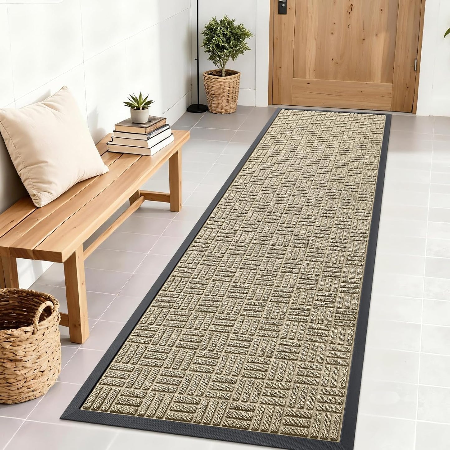 OLANLY Front Door Mat Outside Entrance 29.5x17, Absorbent, Heavy Duty Sturdy Natural Rubber Doormat Indoor Outdoor, Stain and Fade Resistant, Non-Slip Backing Low Profile Floor Mat for Entryway, Grey