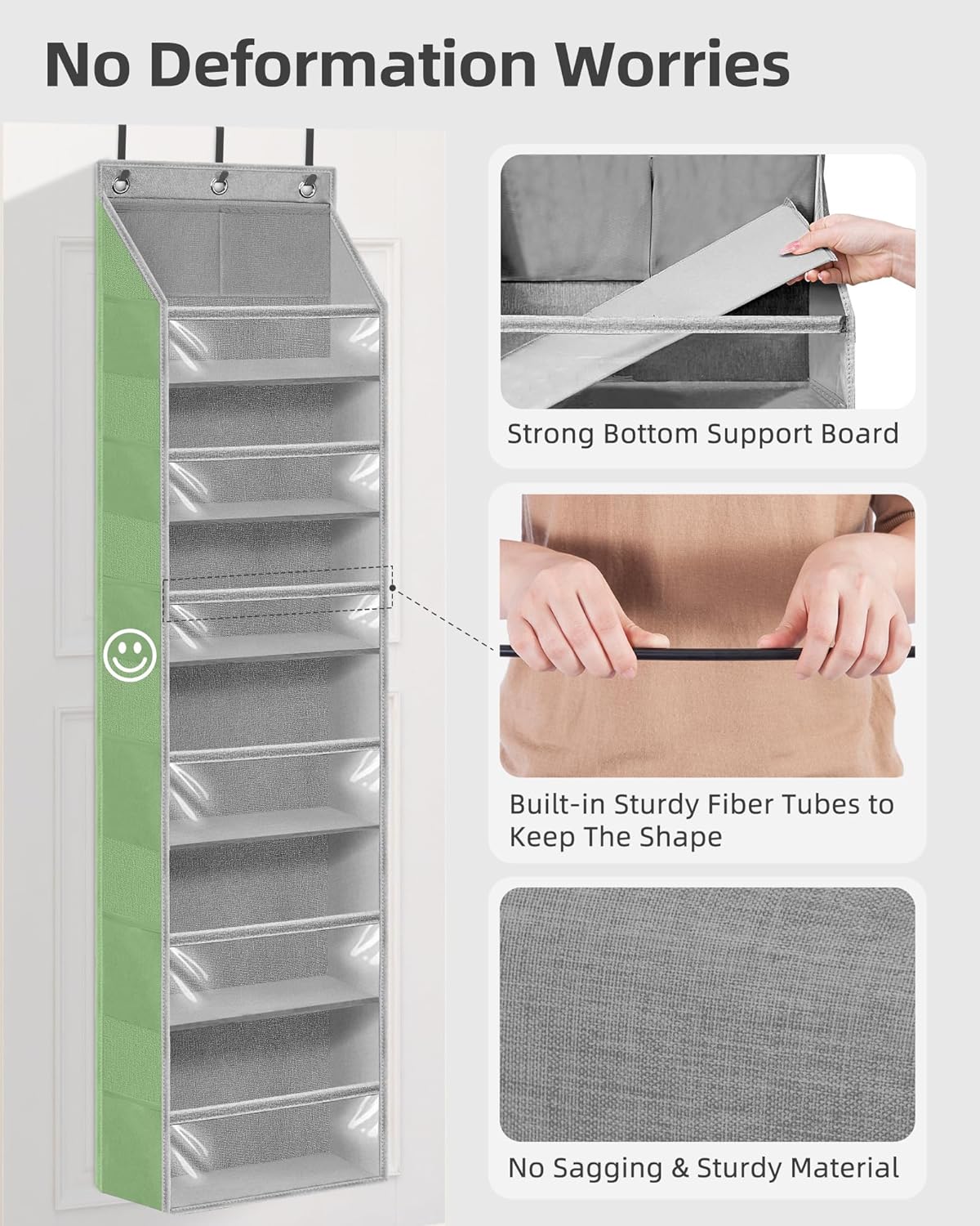 STORAGE MANIAC Over the Door Organizer 6-Shelf Closet Hanging Storage with 14 Mesh Pockets, 66lbs Capacity Clear Deep Pockets Behind Door Storage for Nursery, Bathroom, Bedroom, 1 Pack Grey