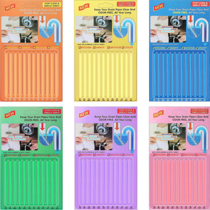 72pcs Drain Cleaner Deodorizer Sticks - Keep Drain Pipes Clear, Prevent Clogs for Kitchen, Bathroom, Toilet (6 Color)