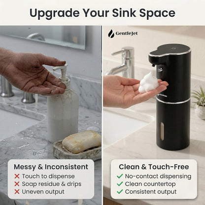GentleJet JetFoam Automatic Foam Soap Dispenser – Touchless Sensor, USB-C Rechargeable, Adjustable Output, IPX5 Waterproof, 300 ml, Bathroom & Kitchen Countertop