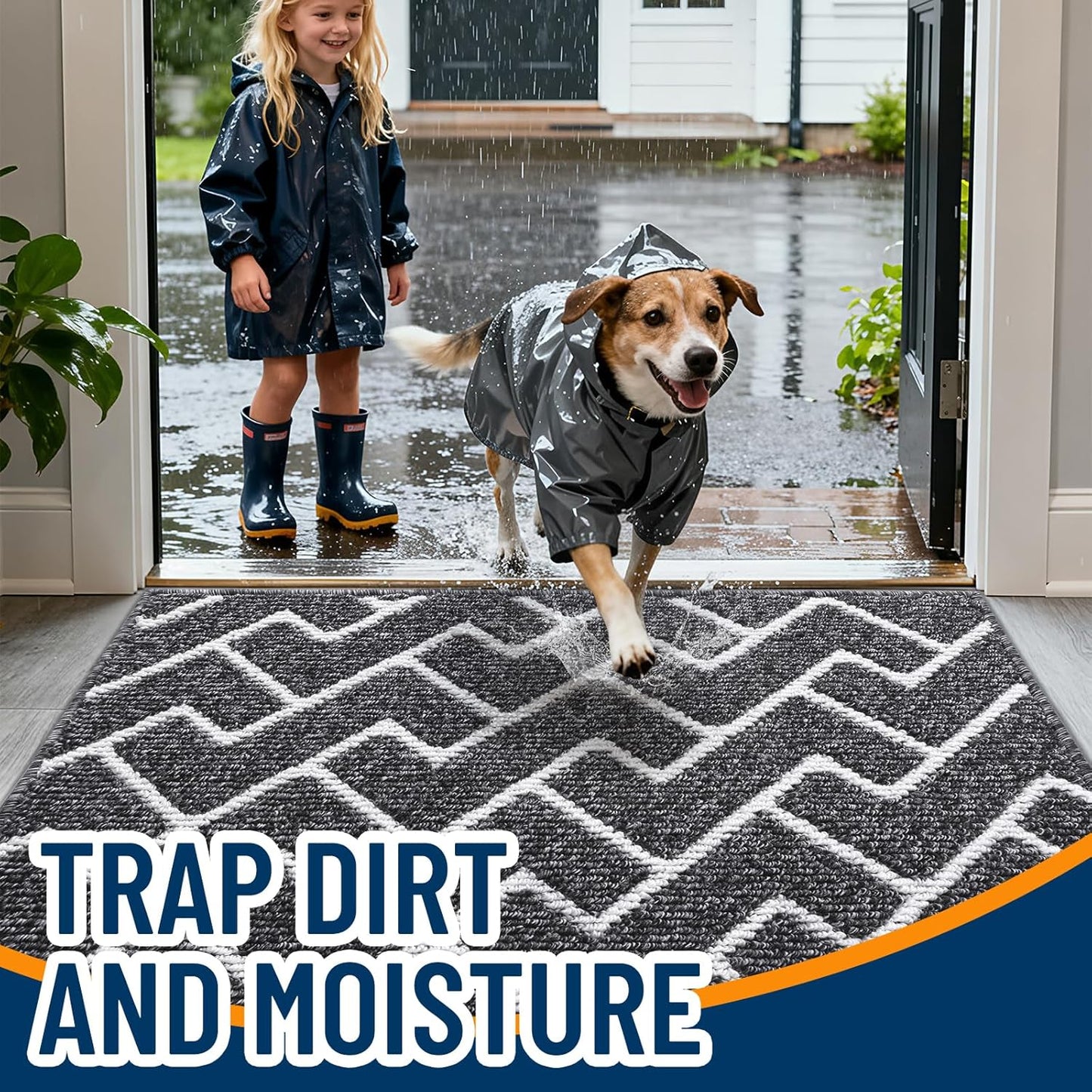 OLANLY Front Door Mat, Non-Slip Rubber Backing, Dirt Resistant and Absorbent, Washable, Easy to Clean Low-Profile Indoor Doormat for Back Door, Entryway, Inside Entrance, 32x20, Grey